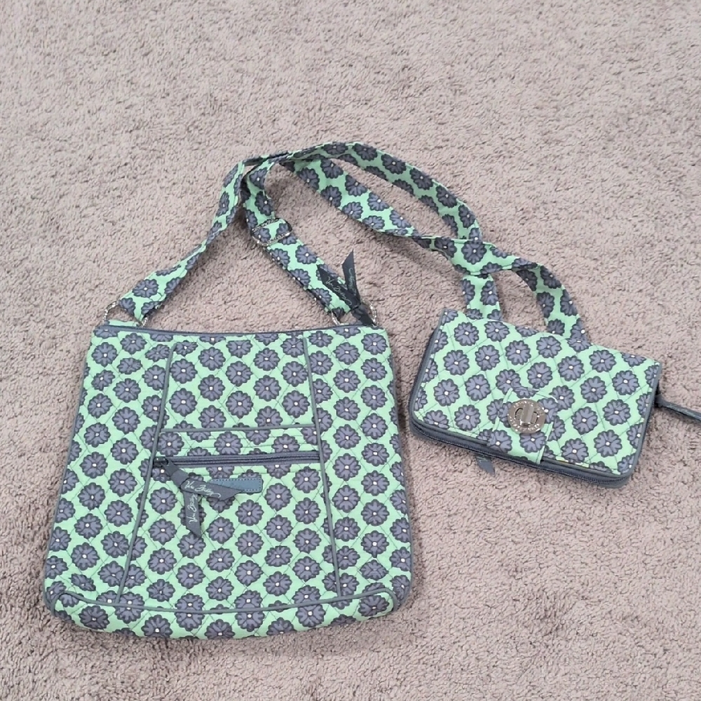Vera Bradley Green and‎ Gray Floral Shoulder Bag Set